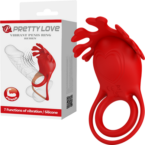 Pretty Love Ruben – Rechargeable 7 Function Vibrating Cock Ring Red > Sex Toys > Couples Toys