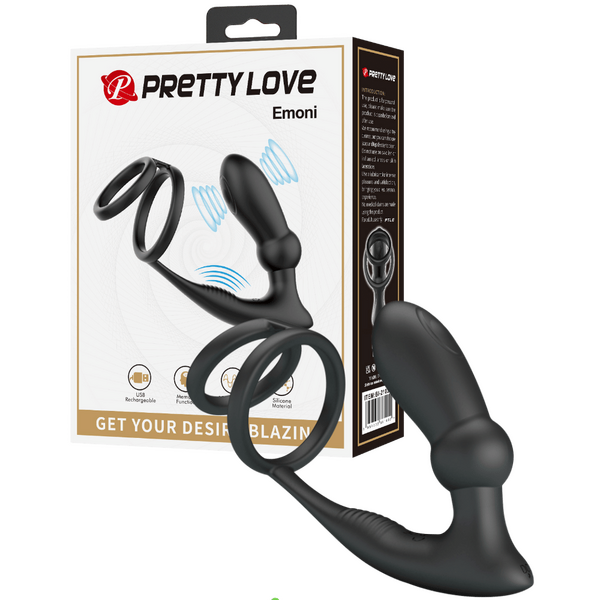 Emoni Rechargeable Vibrating Secure Hold Cock And Ball Ring With Attached Butt Plug One Size > Anal Range > Prostate Plugs