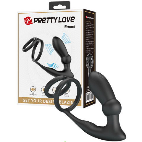 Emoni Rechargeable Vibrating Secure Hold Cock And Ball Ring With Attached Butt Plug One Size > Anal Range > Prostate Plugs