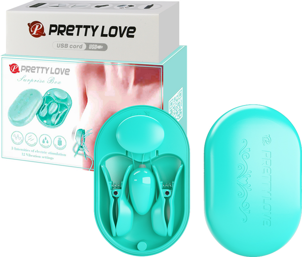 Surprise Box Nipple Clamps – Waterproof USB Rechargeable Stimulator with 12 Vibration Settings Baby Blue > Sex Toys > Nipple Clips
