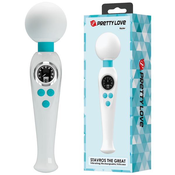 Skyler Rechargeable Wand – Powerful 10-Mode Vibrating Wand with Flexible Neck White Blue > Sex Toys > Massage Wands