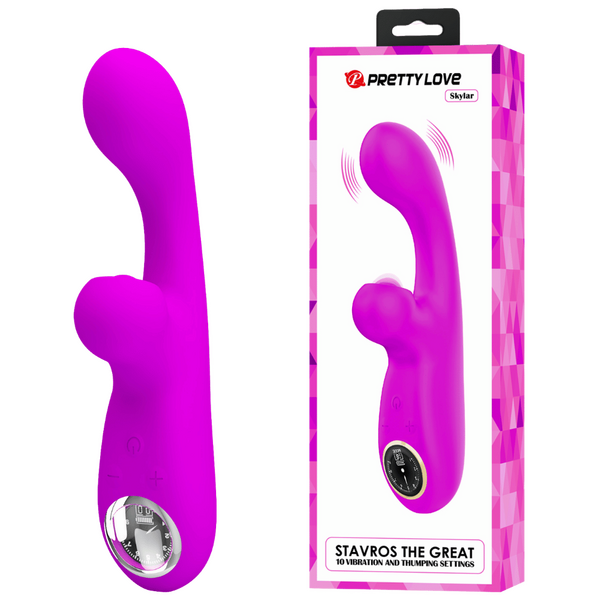 Rechargeable Skylar – Velvet Silicone Multifunction Rabbit Vibrator with Thumping and Vibration Modes Purple > Vibrators > Ladies > Rabbit
