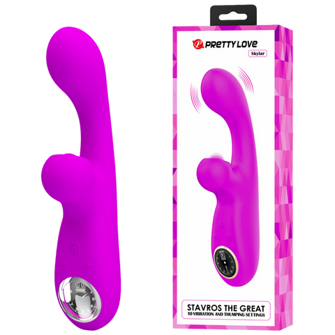 Rechargeable Skylar – Velvet Silicone Multifunction Rabbit Vibrator with Thumping and Vibration Modes Purple > Vibrators > Ladies > Rabbit