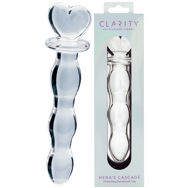 Hera's Cascade Handblown Borosilicate Glass Dildo – Sculptural Handle 5.9 Inch Insertable Length Clear > Glass > Dildos