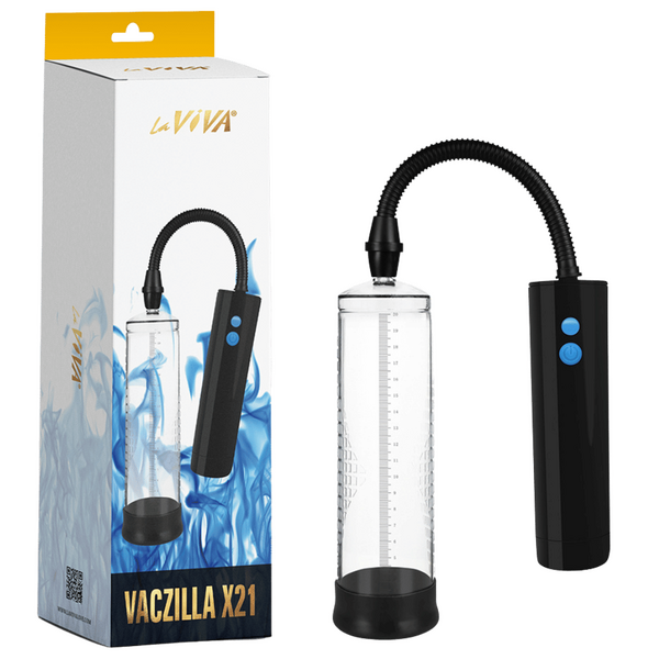 Vaczilla X21 (Black) – USB Rechargeable 3-Speed Cylinder Pump With Silicone Sleeve and Penis Ring One Size > Pumps > Penis Pumps Electric