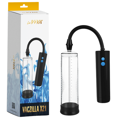 Vaczilla X21 (Black) – USB Rechargeable 3-Speed Cylinder Pump With Silicone Sleeve and Penis Ring One Size > Pumps > Penis Pumps Electric