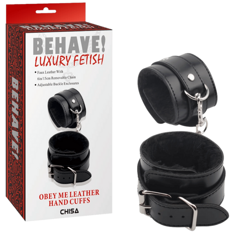 Obey Me Leather Hand Cuffs – Adjustable Metal Hook Handcuffs One Size > Bondage Gear > Handcuffs