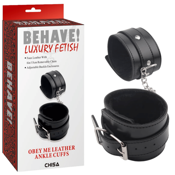 Obey Me Leather Ankle Cuffs – Adjustable Metal Hook Ankle Cuffs One Size > Bondage Gear > Restraints