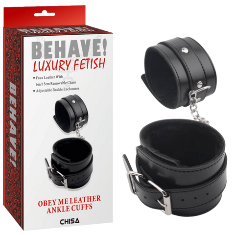 Obey Me Leather Ankle Cuffs – Adjustable Metal Hook Ankle Cuffs One Size > Bondage Gear > Restraints