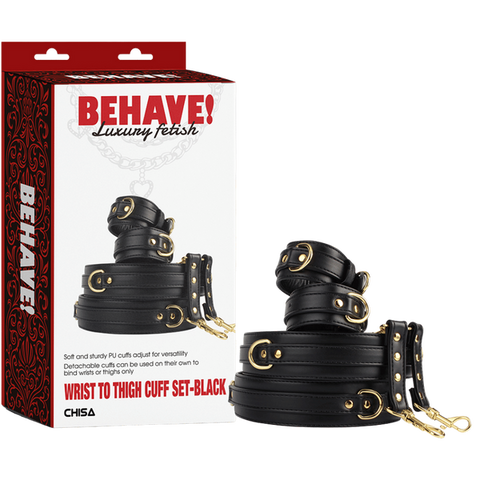 Wrist to Thigh Cuff Set – Adjustable Soft PU Cuffs Restraint Set One Size > Bondage Gear > Restraints