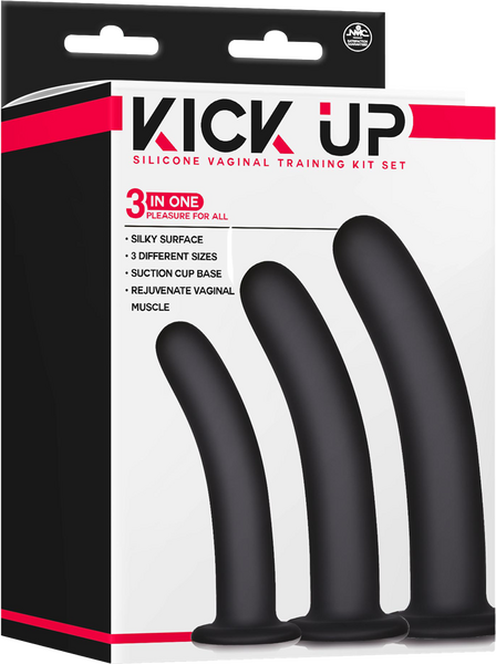 Kick Up Silicone Vaginal Training Kit – Three Sizes Suction Cup Base Training Kit Black > Sex Toys > Dilators