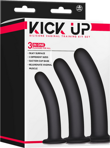 Kick Up Silicone Vaginal Training Kit – Three Sizes Suction Cup Base Training Kit Black > Sex Toys > Dilators