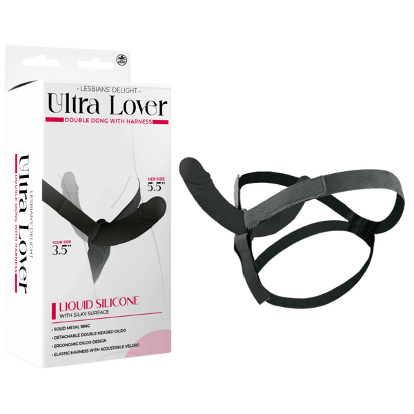 Ultra Lover Double Dong 5.5 Inch Penetrix with Harness – Ergonomic Silicone Dildo Set Black > Dildos > Strap On Dildos