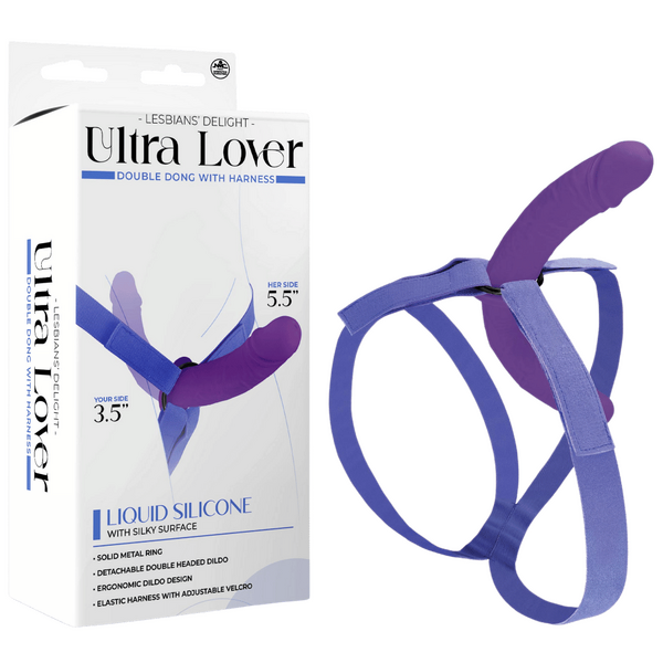 Ultra Lover Double Dong 5.5 Inch Penetrix with Harness – Ergonomic Silicone Dildo Set Purple > Dildos > Strap On Dildos