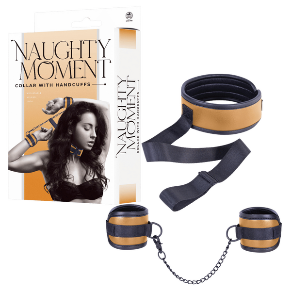Adjustable Collar with Handcuffs – Velcro Lock, Webbing Strap, 22.4cm Chain > Bondage Gear > Restraints