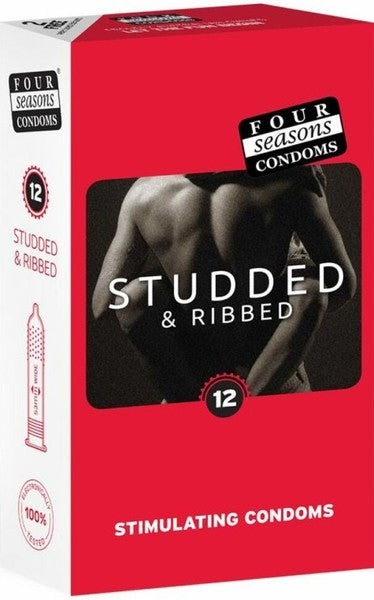 Four Seasons Studs and Ribs Lubricated Condoms Pack of 12 Studded and Ribbed Texture Default Title > Essentials > Condoms