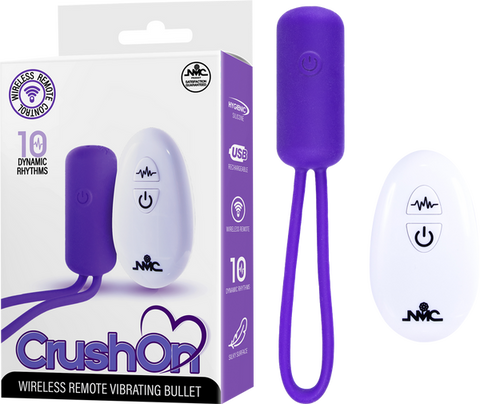 Crush On - Wireless Remote Vibrating Bullet – USB Rechargeable Silicone Bullet Vibrator Purple > Vibrators > Mini Vibrators