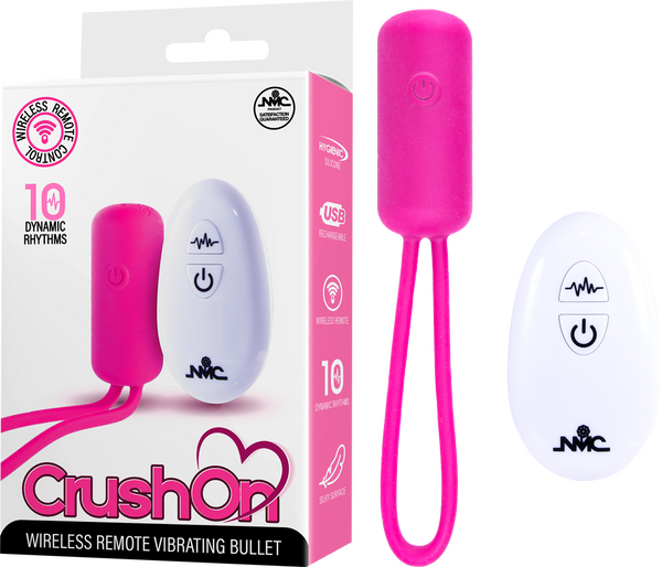 Crush On - Wireless Remote Vibrating Bullet – USB Rechargeable Silicone Bullet Vibrator Pink > Vibrators > Mini Vibrators