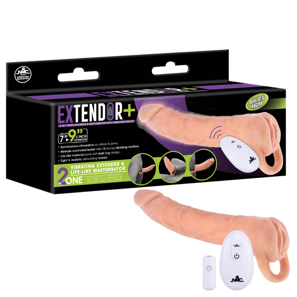 Extendor+ 9 Inch Flesh Sleeve (Wireless Remote Control) – Vibrating Penis Extender Sleeve and Vagina Stroker Masturbator > Sex Toys For Men > Penis Sleeves