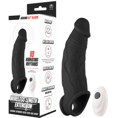 Wireless Length Extension – Waterproof 6.5 Inch Vibrating Extension Device Black > Sex Toys For Men > Penis Sleeves