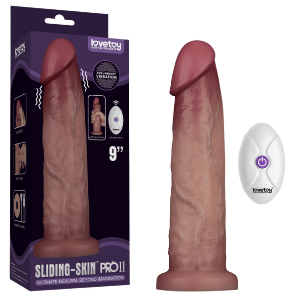 Sliding Skin Pro II Silicone Dong 9 Inch – Wireless Remote-Controlled Vibrating Dong Flesh > Vibrators > Realistic Vibrators