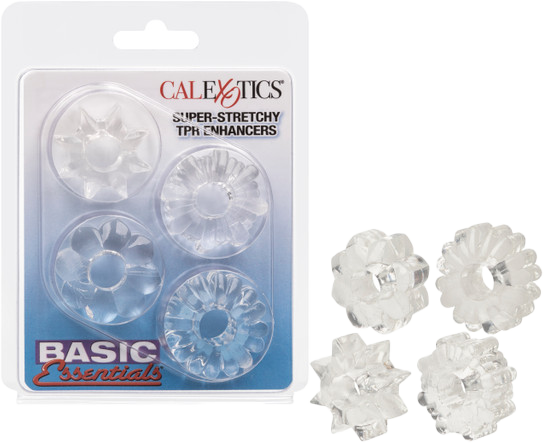 Basic Essentials Super Stretchy TPR Enhancer Sleeves – Set of Four Sleeve Enhancers Clear > Cock Ring > Sets