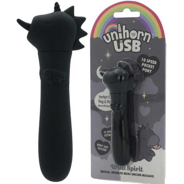 Unihorn Wild Spirit (Black) – Compact USB Silicone Vibrating Bullet with 10 Speeds Black > Vibrators > Ladies > Clitoral Vibrators and Stimulators