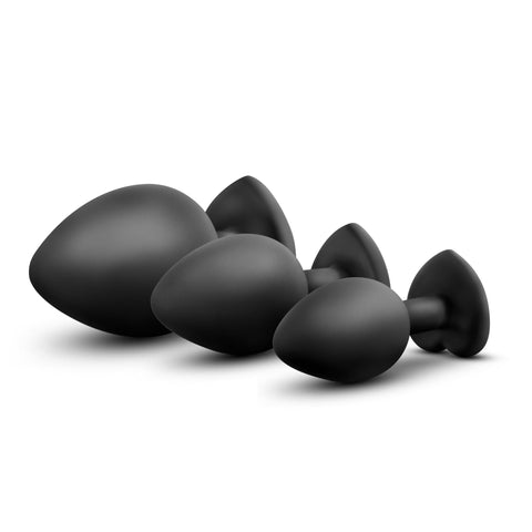 Luxe Bling Plugs Training Kit Black With Clear Gems - 3 Sizes Butt Plugs