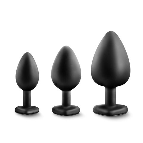 Luxe Bling Plugs Training Kit Black With Clear Gems - 3 Sizes Butt Plugs