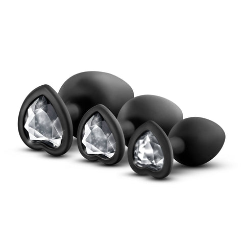Luxe Bling Plugs Training Kit Black With Clear Gems - 3 Sizes Butt Plugs