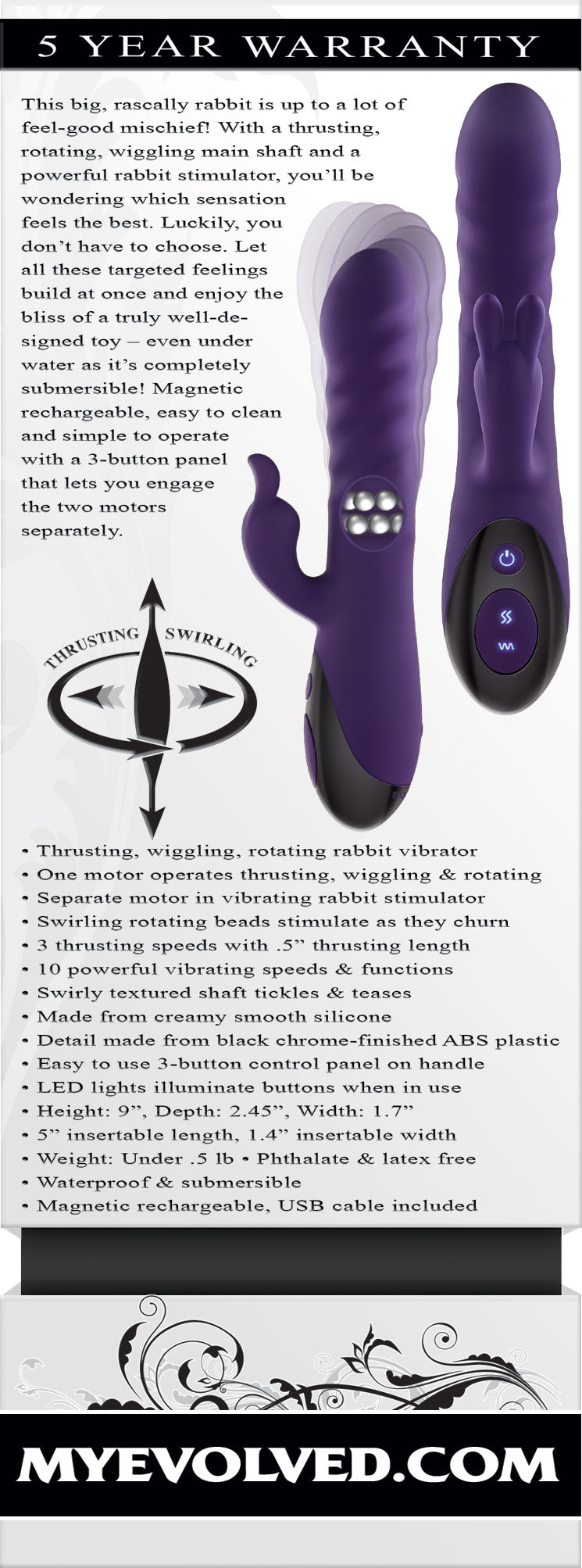 Evolved Rascal Rabbit 22.9cm Rabbit Vibrator > Vibrators > Ladies > Rabbit