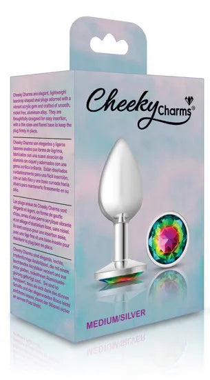 Cheeky Charms Silver Round Butt Plug with Rainbow Jewel Medium > Anal Range > Jewel Butt Plugs