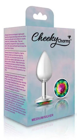 Cheeky Charms Silver Round Butt Plug with Rainbow Jewel Medium > Anal Range > Jewel Butt Plugs