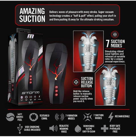 M for Men Storm (White) – Ribbed Masturbator Cup Vibrator with 7 Vibration Functions and Suction > Sex Toys For Men > Masturbators > Vibrating