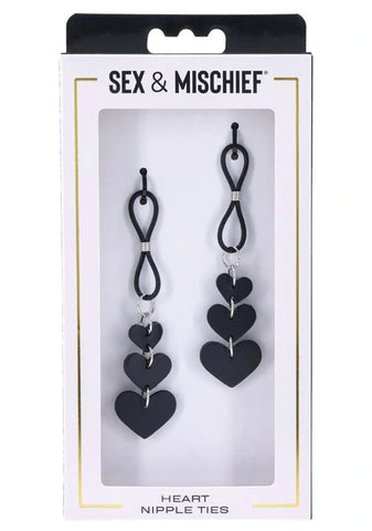 Heart Nipple Ties Black Faux Leather Sensual Adult Accessory Nipple Clamps