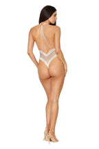 Fishnet Halter Teddy with Stretch Lace Edge Trims in White White One Size > Clothes > Teddies