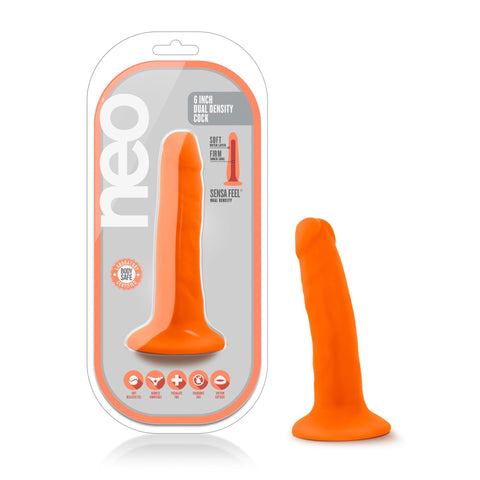 Neo Dual Density Cock 6 Inch Neon Orange Vibrator DONGS