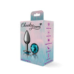 Cheeky Charms Gunmetal Round Butt Plug With Teal Jewel Small > Anal Range > Jewel Butt Plugs