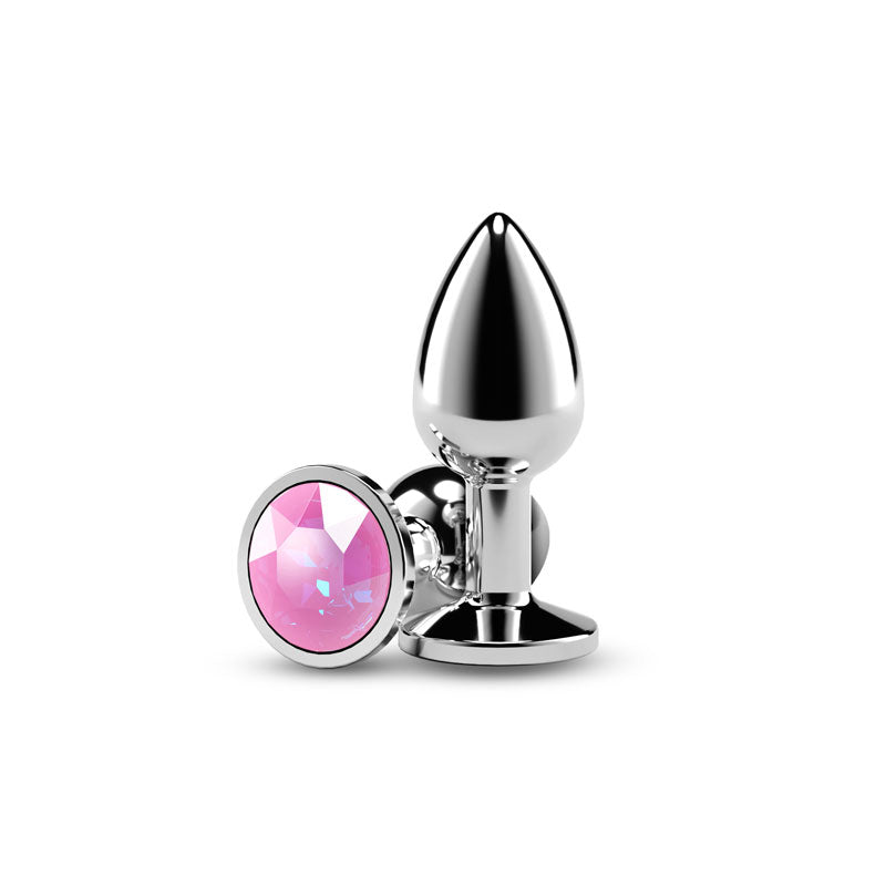 Rear Assets Medium Metal Butt Plug with Pink Gem Base > Anal Range > Jewel Butt Plugs