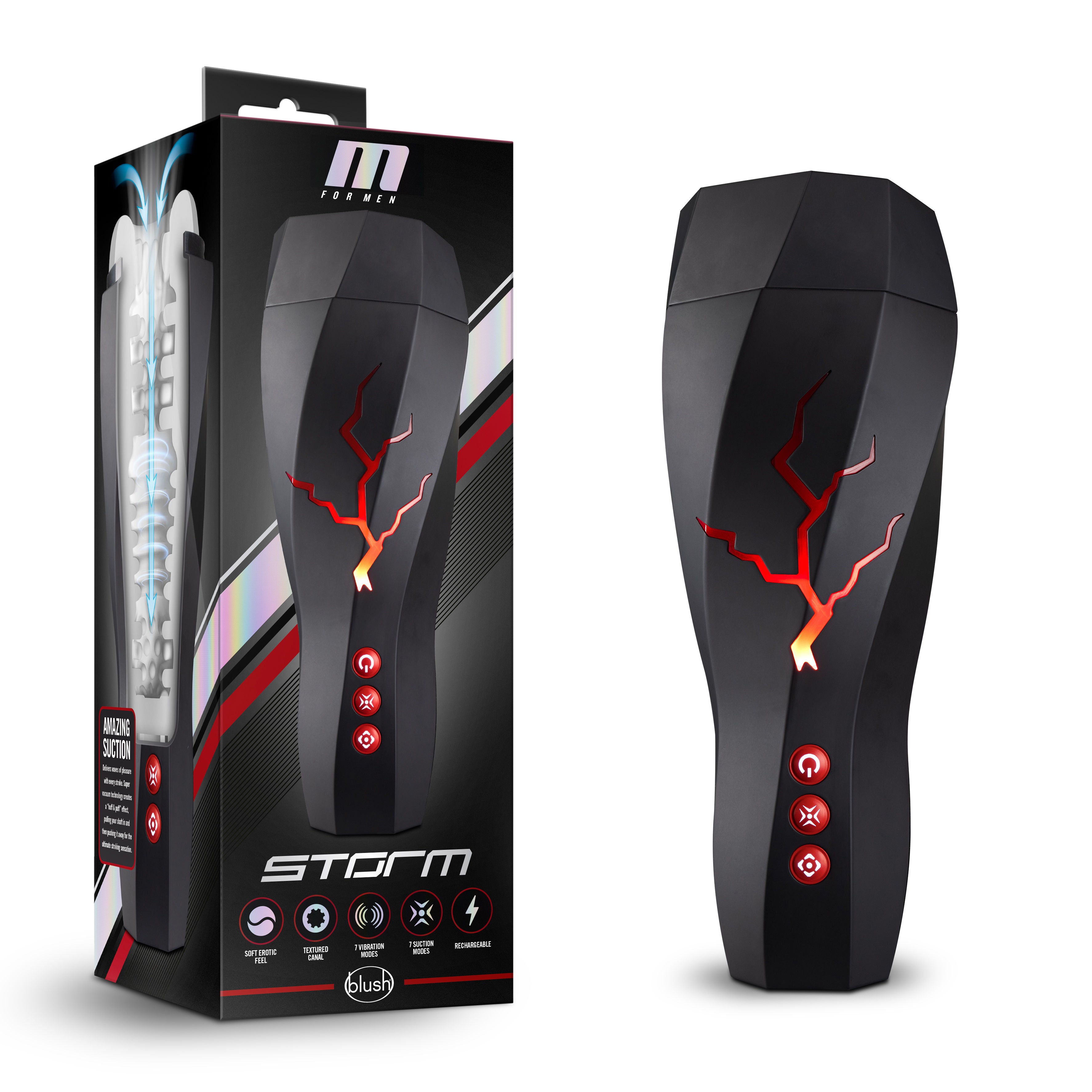 M for Men Storm (White) – Ribbed Masturbator Cup Vibrator with 7 Vibration Functions and Suction > Sex Toys For Men > Masturbators > Vibrating