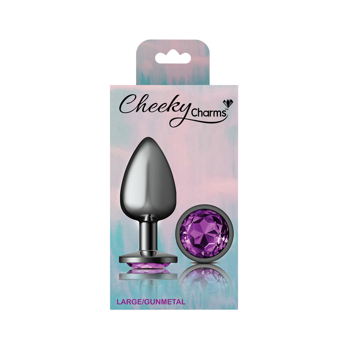 Cheeky Charms Gunmetal Round Butt Plug with Purple Jewel Large (9.12cm) > Anal Range > Jewel Butt Plugs