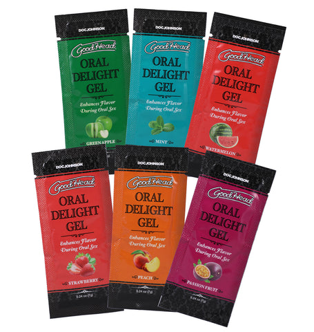 GoodHead Oral Delight Gel 6-Pack Assorted Flavors 0.24 oz Single-Use Packets > Lube > Oral Gels & Sprays