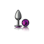 Cheeky Charms Gunmetal Round Butt Plug with Purple Jewel Small Purple Small > Anal Range > Jewel Butt Plugs