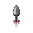 Cheeky Charms Gunmetal Butt Plug with Heart Red Jewel Large > Anal Range > Jewel Butt Plugs