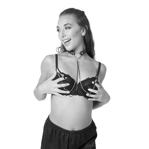 Sex & Mischief Amor Adjustable Collar with Nipple Clamps – Erotic Clothing > Sex Toys > Nipple Clips