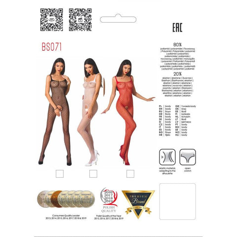 Bodystocking in Red / White - Elegant Fine Mesh Design Bodystocking