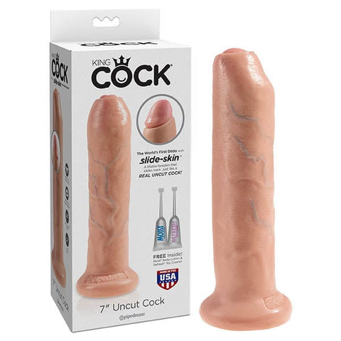 King Cock 7 Inch Uncut Dong with Movable Foreskin Flesh Dongs Realistic