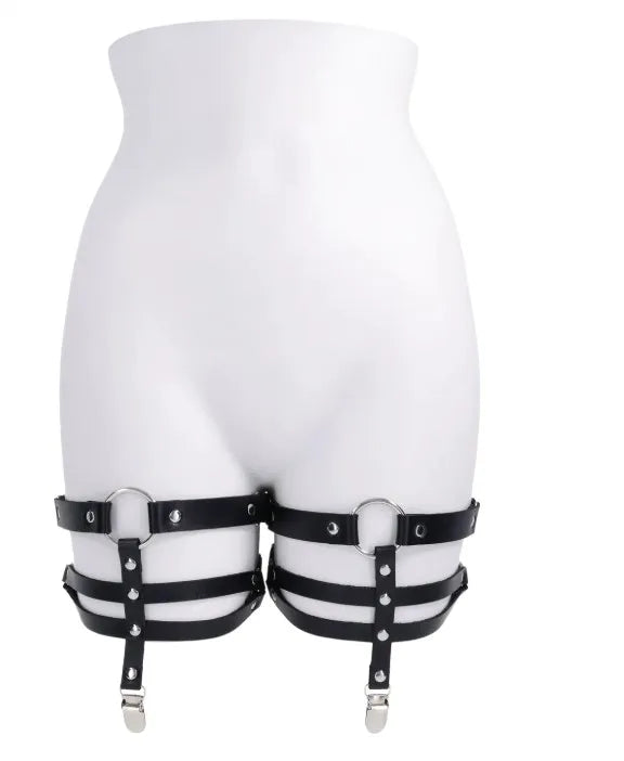 Shadow Garters – Faux Leather Garter Straps with Silver Hardware > Clothes > Hosiery > Garterbelt Sets Main image