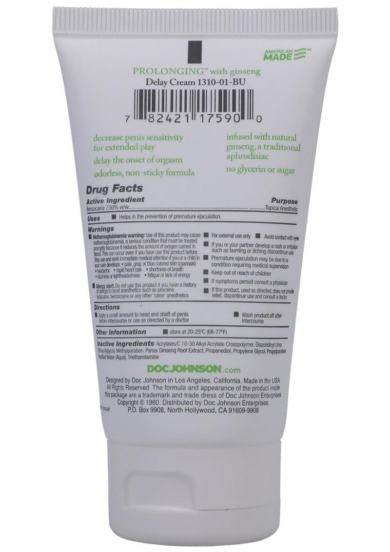 Proloonging Delay Cream for Men 7.5% Benzocaine 56 Gram Tube - Topical Cream Secondary image