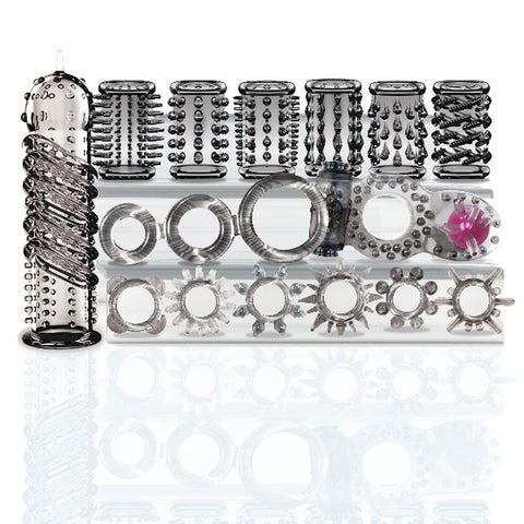 Try-Curious Cock Ring and Sleeve Set Clear – 15 Piece TPR Cock Ring and Sleeve Kit > Cock Ring > Sets